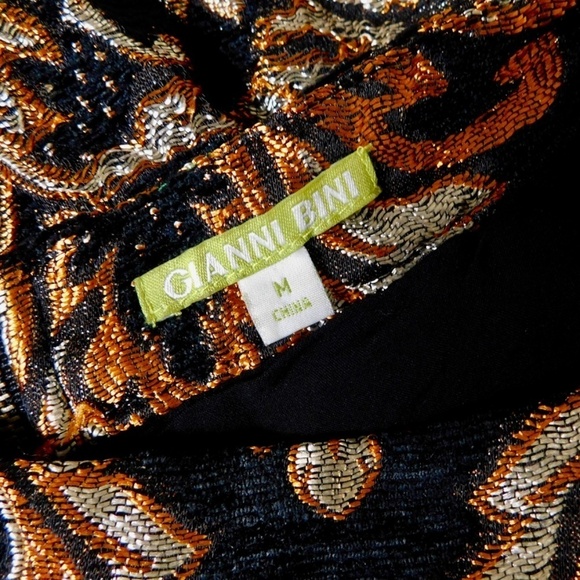 GIANNI BINI Lordice Metallic Brocade Floral Pleated Mini Skirt Festive Party M - Picture 9 of 11